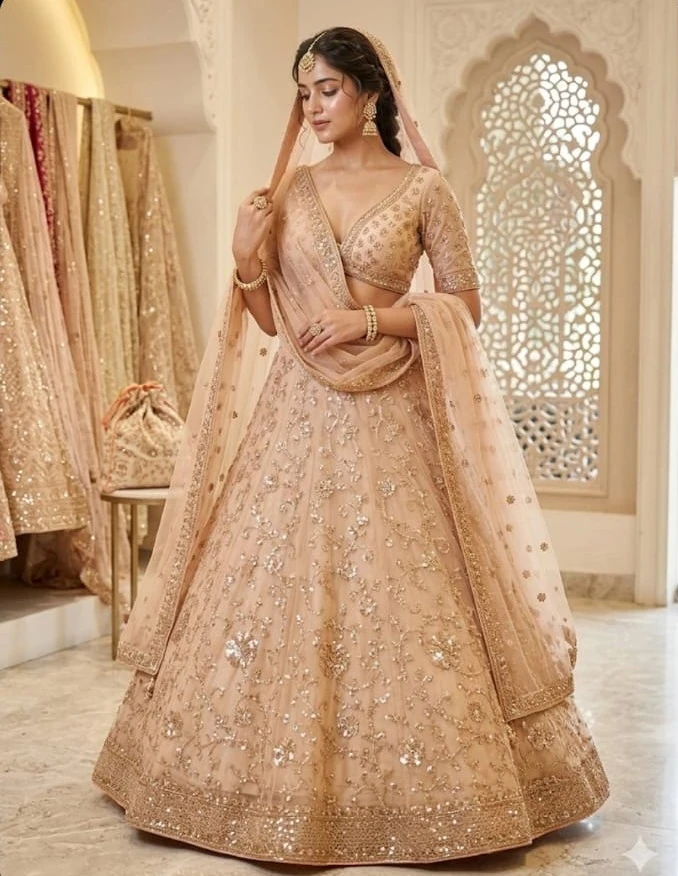 champagne-gold-embroidered-lehenga-front-view