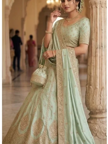 Mint Elegance Embroidered Lehenga Set