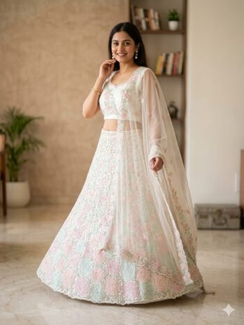 Pastel Bloom Semi-Stitched Lehenga Choli & Dupatta Set