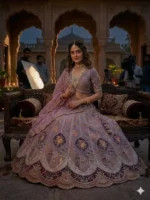 Designer mauve bridal lehenga with intricate embroidery and festive ethnic styling