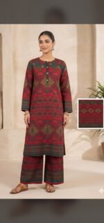 Red Co-Ord Set with Printed Longline Kurti and Wide-Leg Palazzo Pants