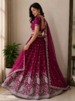 Royal magenta lehenga with peacock embroidery and dupatta