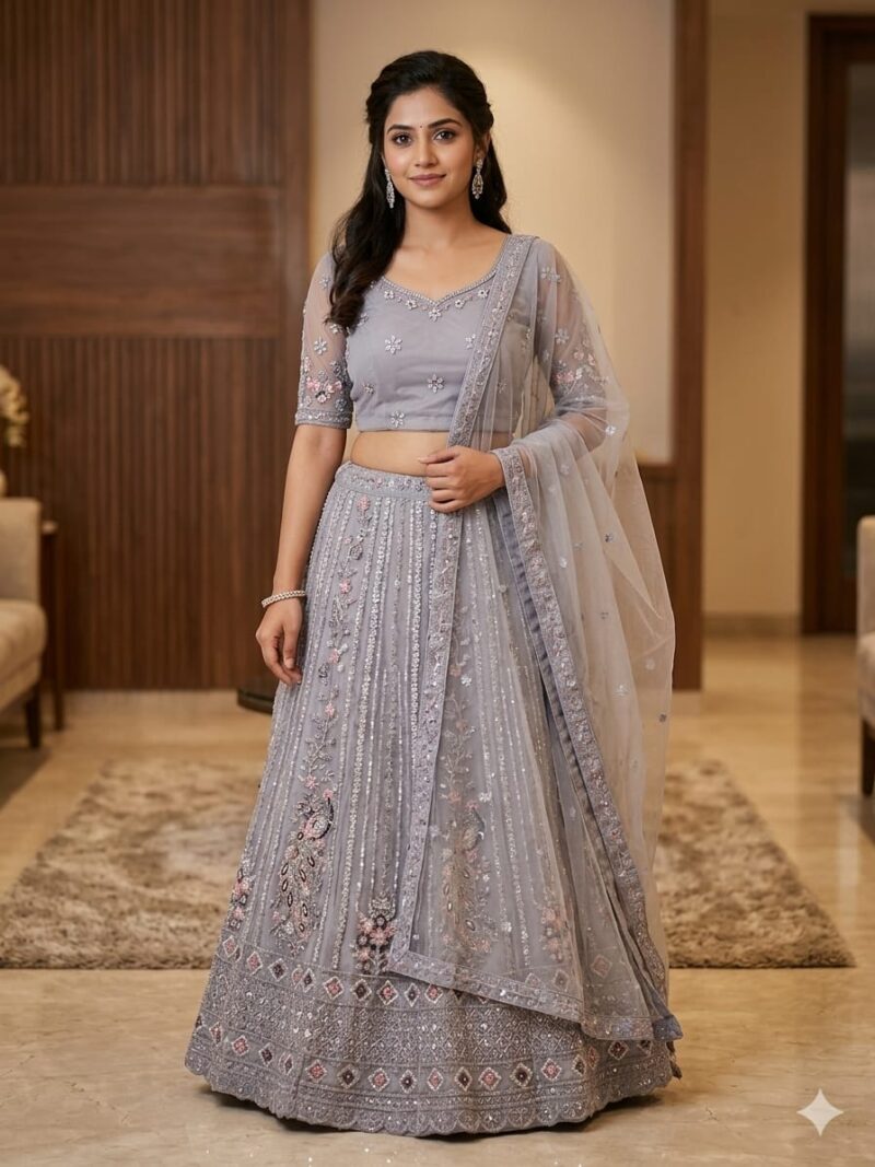 lavender-grace-embroidered-lehenga-front-view Designer lavender lehenga featuring zari and sequin embroidery