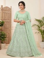 Pastel mint lehenga set with zari embroidery and sequin detailing
