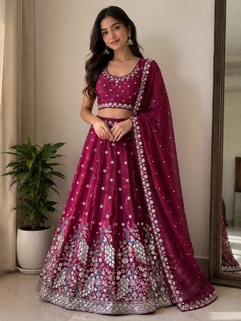 Peacock Designer Lehenga Set Women Designer Lehenga for Women in Royal Magenta with Peacock Embroidery