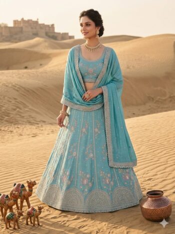 Designer teal ethnic lehenga for wedding celebrations