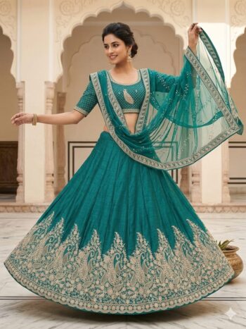 Elegant teal blue lehenga set for wedding and engagement wear