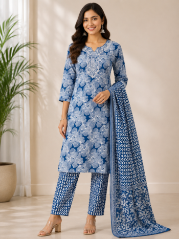 Blue Floral Suit Set Beautiful Traditional Wear