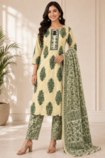 Green Printed Suit Set for Women