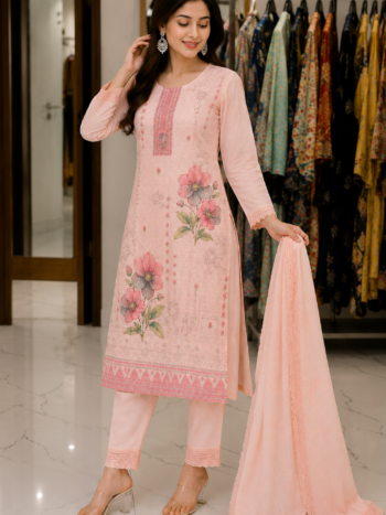 Peach floral suit set for women