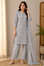 Grey printed suit set modern ethnic appeal