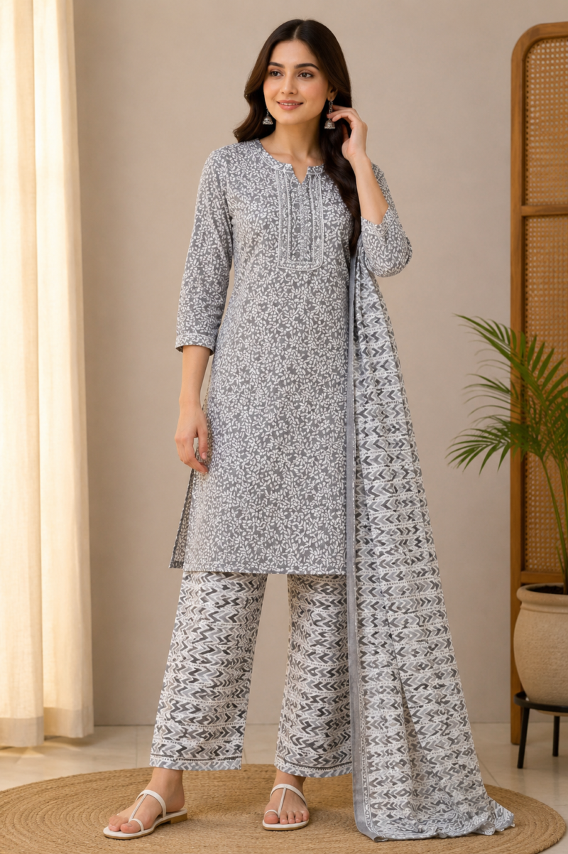 Grey Printed Suit Set Modern Ethnic Appeal Grey printed suit set modern ethnic appeal
