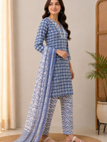 Blue ethnic suit set stylish heritage look