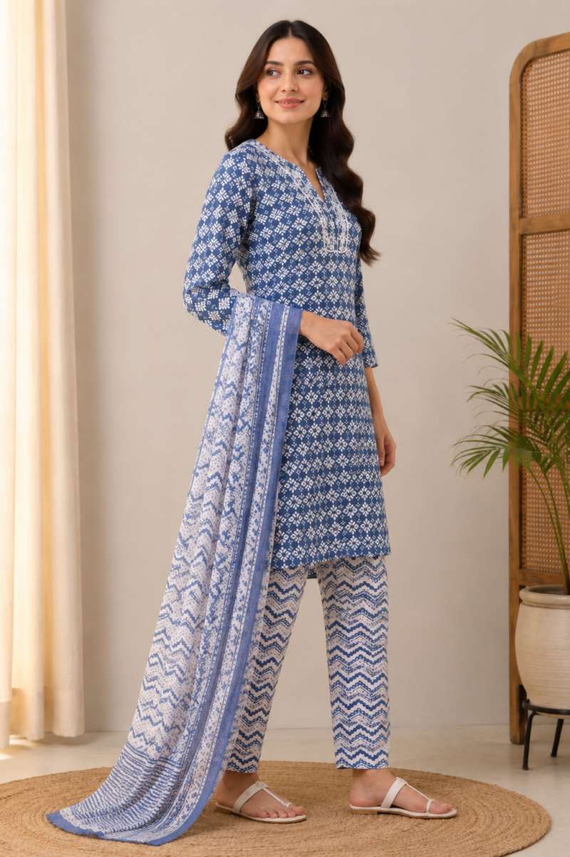 Blue Ethnic Suit Set Stylish Heritage Look Blue ethnic suit set stylish heritage look