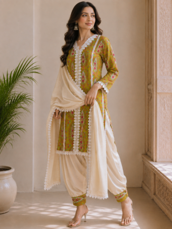 Mehndi green suit set elegant ethnic style