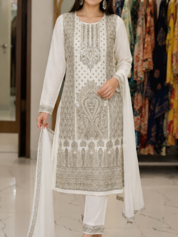White Printed Suit Set for Women