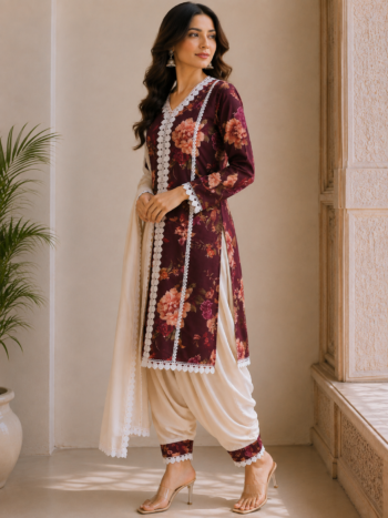 Maroon printed suit set rich ethnic appeal