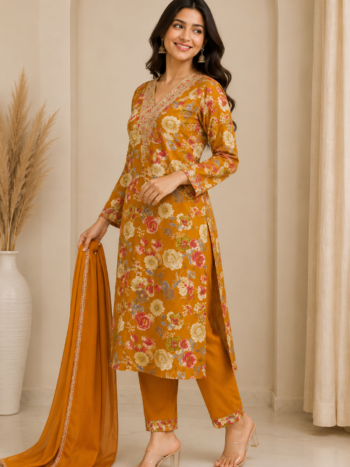 Mustard yellow suit set elegant ethnic wear for women