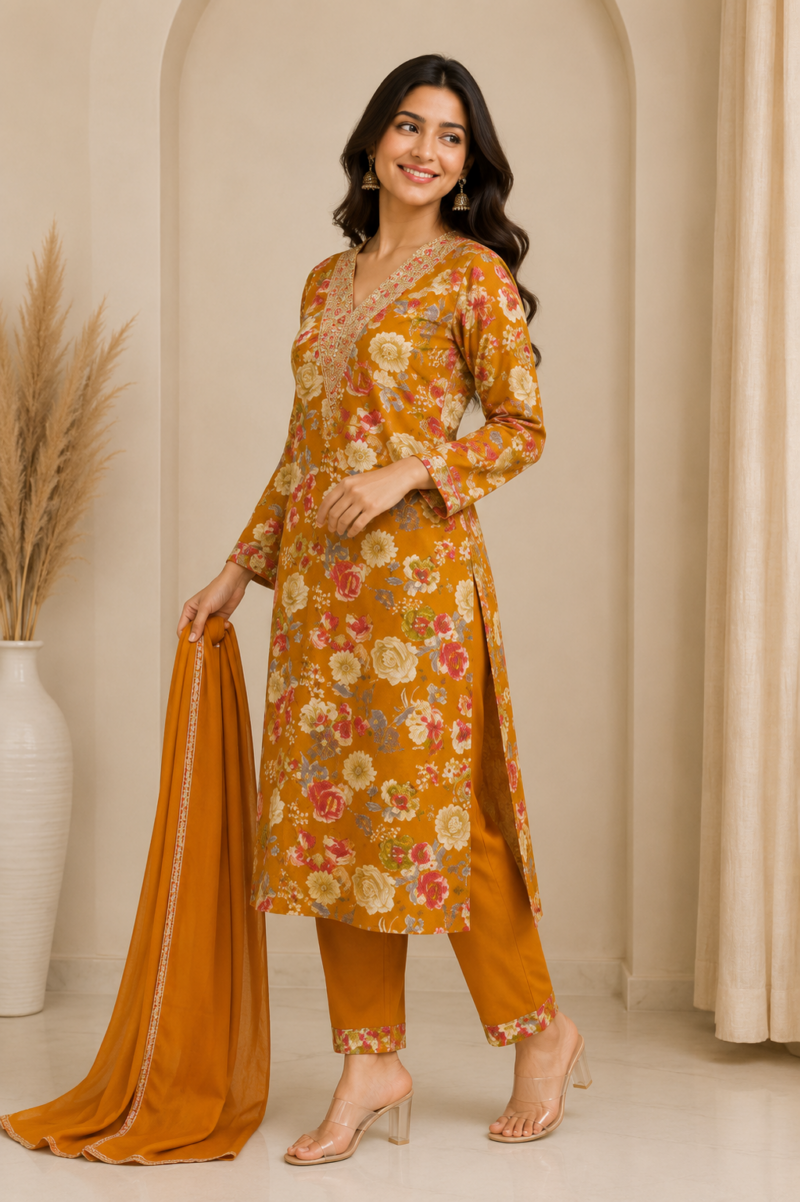 Mustard Yellow Suit Set Elegant Ethnic Wear Mustard yellow suit set elegant ethnic wear for women