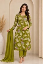 Green ethnic suit set elegant traditional wear for women