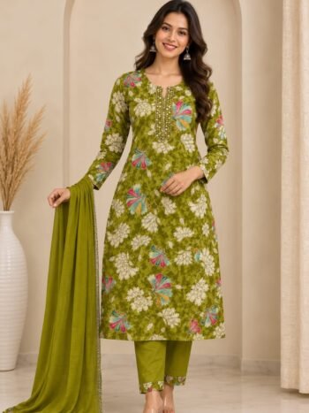 Green ethnic suit set elegant traditional wear for women