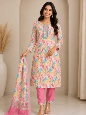 Floral printed suit set graceful ethnic outfit