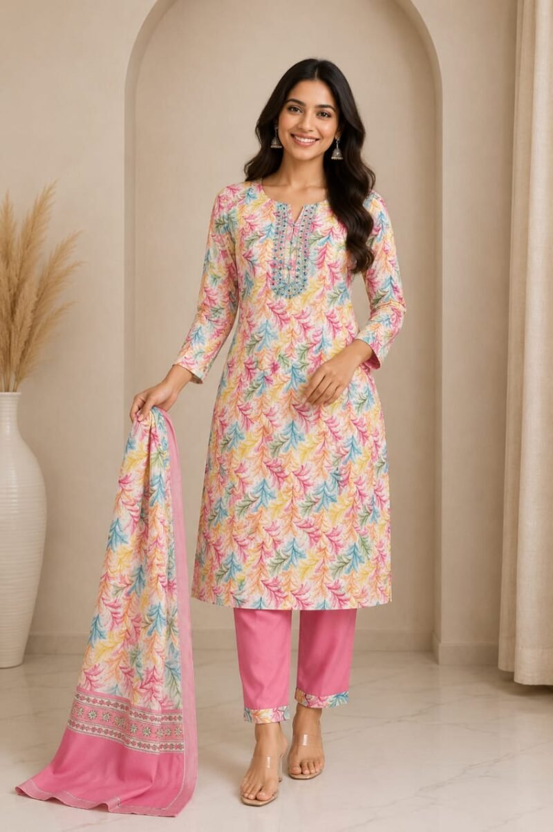 Floral printed suit set graceful ethnic outfit Floral printed suit set graceful ethnic outfit