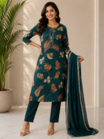 Teal printed suit set modern ethnic style