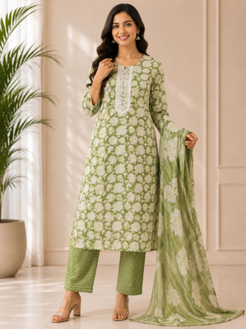 Floral printed suit set stylish traditional look