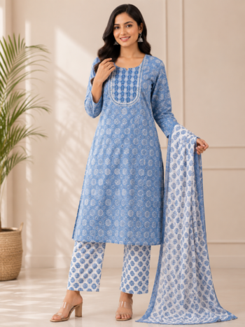 Light blue suit set graceful ethnic charm