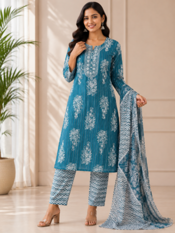 Blue cotton suit set classic ethnic appeal