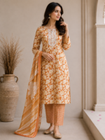 Orange floral suit set beautiful printed style